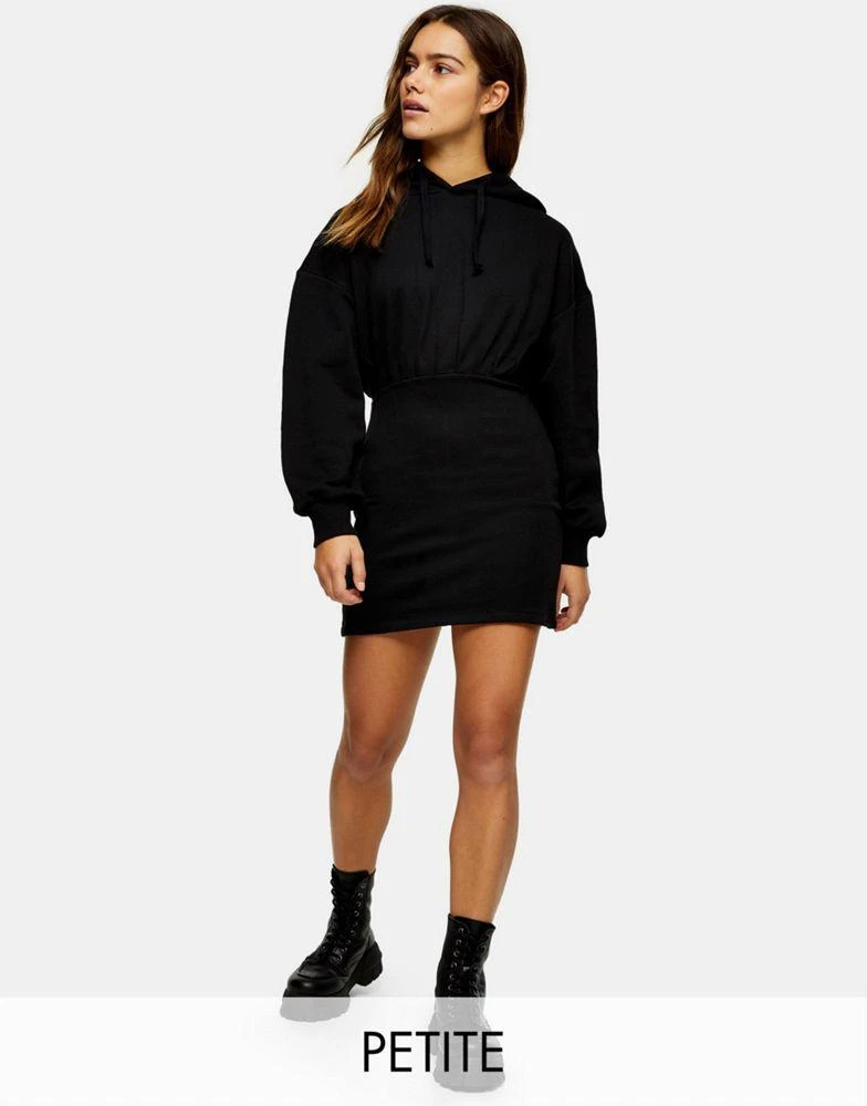 商品Topshop|Topshop Petite hooded sweat mini dress in black,价格¥175,第1张图片