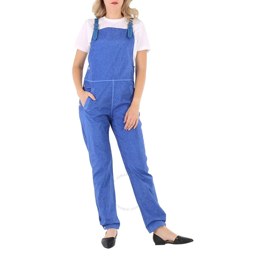 商品Burberry|Ladies Warm Royal Blue Leather-Trim Canvas Dungarees Jumpsuit,价格¥1154,第1张图片