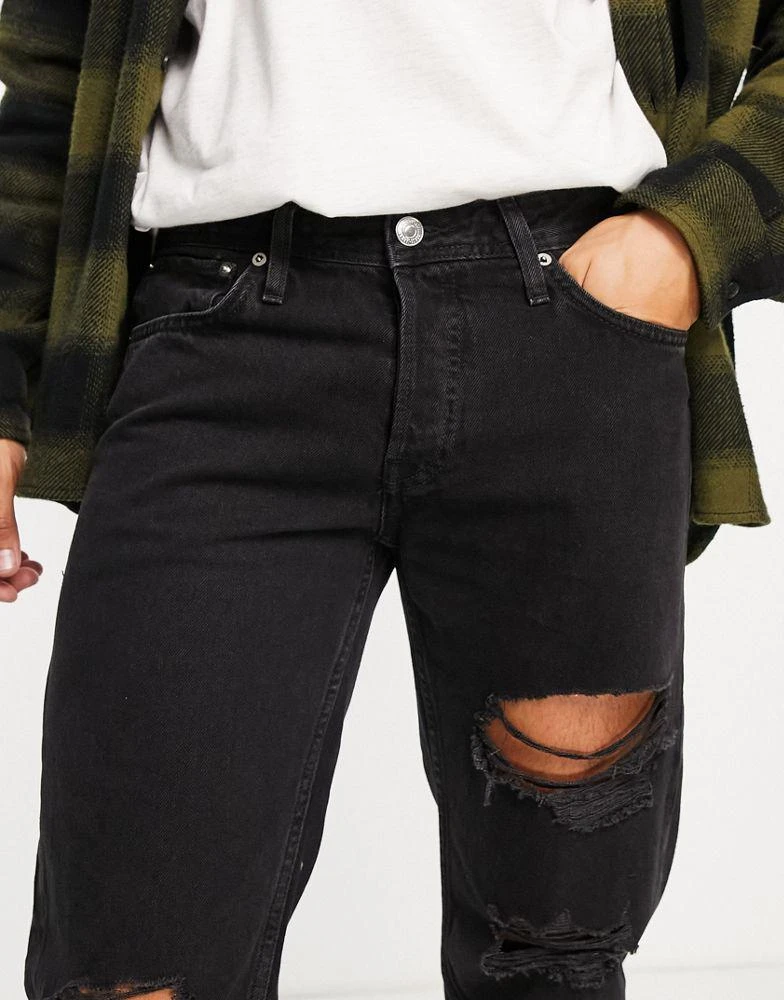 商品Jack & Jones|Jack & Jones Intelligence Mike straight jeans with rips in black,价格¥255,第3张图片详细描述
