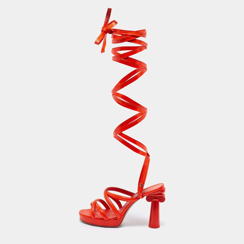 商品[二手商品] Chanel|Chanel Orange Leather Ankle Wrap  Sandals Size 41,价格¥4138,第1张图片
