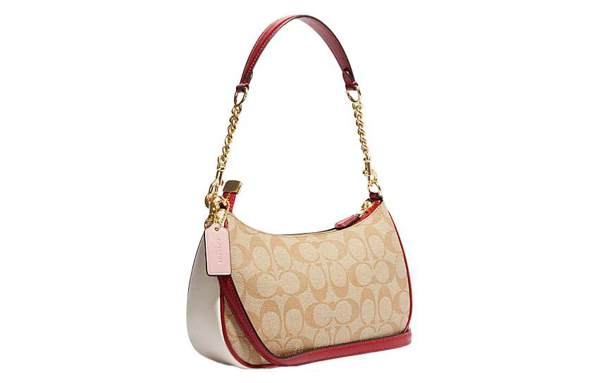 商品[国内直发] Coach|蔻驰 Teri 25 经典老花兔子马车印花拉链开合 牛皮革细节 手提单肩包 中号 女款 卡其色,价格¥1856,第3张图片详细描述