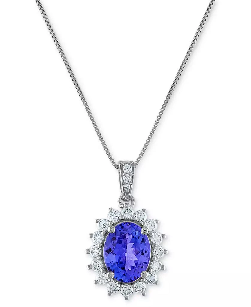 商品Macy's|Tanzanite (2 ct. t.w.) & Diamond (1/2 ct. t.w.) Oval Halo 18" Pendant Necklace in 10k Gold,价格¥10470,第2张图片详细描述