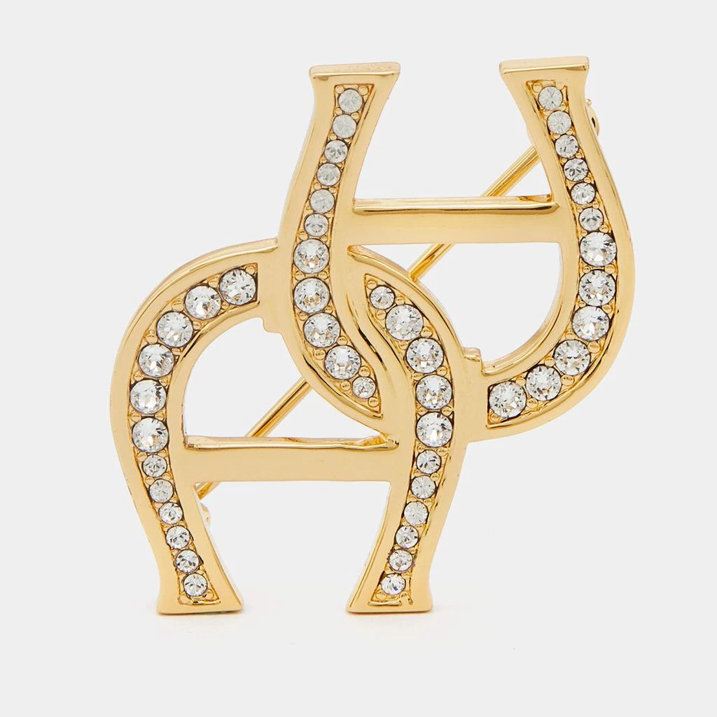 商品[二手商品] Aigner|Aigner Gold Tone Double Crystal Logo Pin Brooch,价格¥809,第1张图片