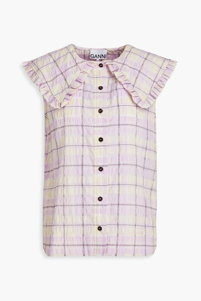 商品Ganni|Checked cotton-blend seersucker shirt,价格¥316,第1张图片