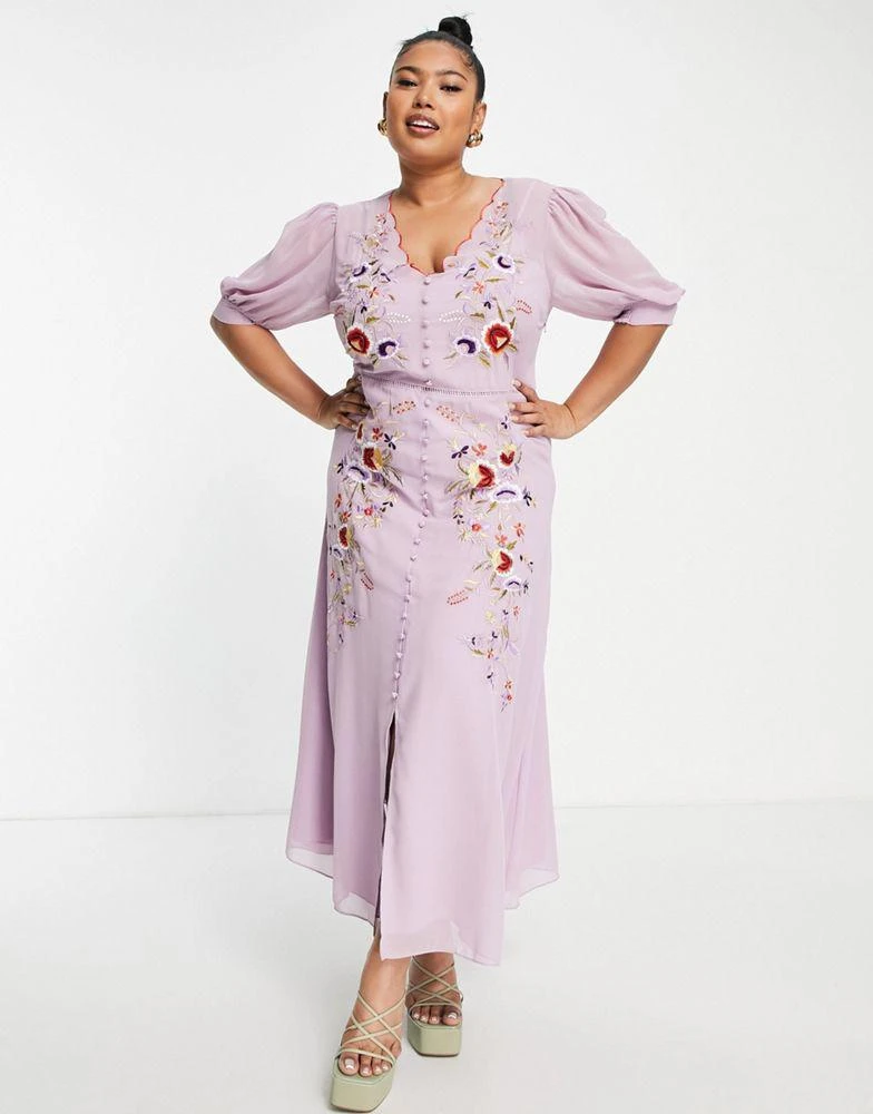 商品Hope & Ivy Plus|Hope & Ivy Plus Mila embroidered dress in pink,价格¥497,第4张图片详细描述