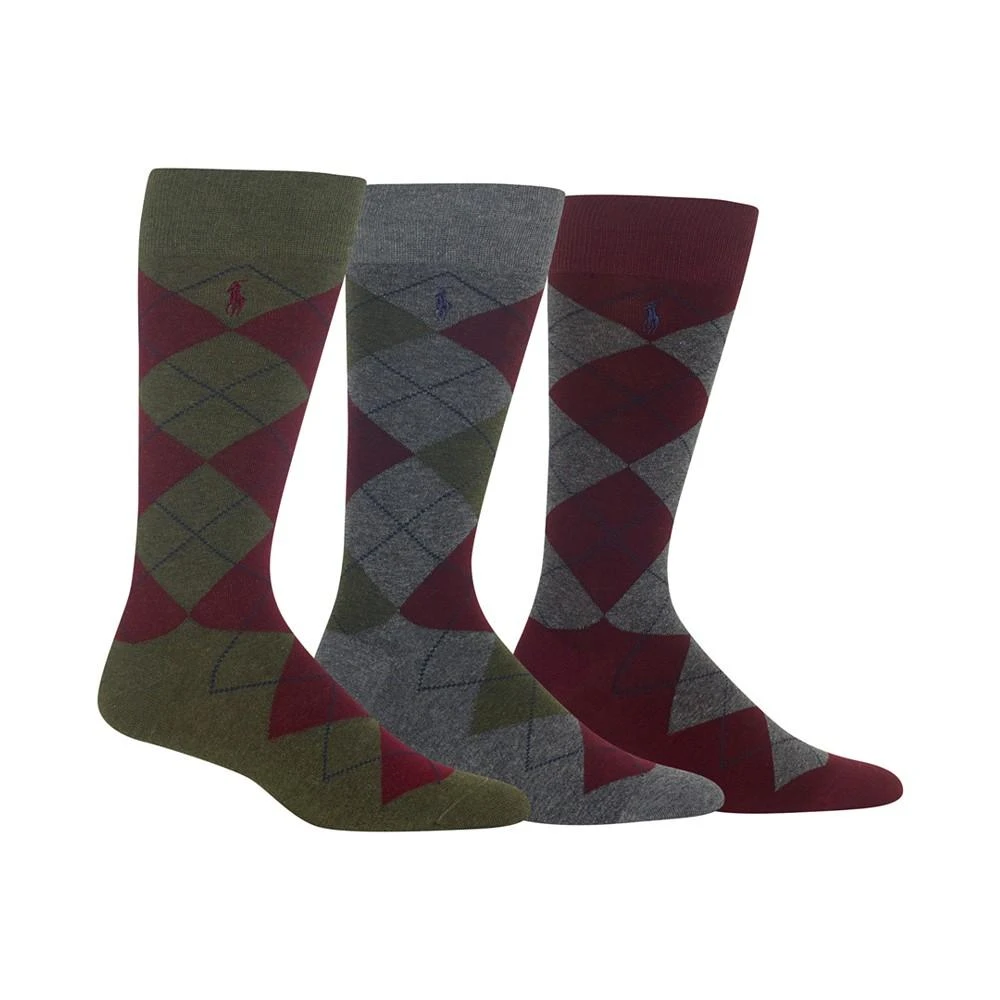 商品Ralph Lauren|Ralph Lauren Men's Socks, Dress Argyle Crew 3 Pack Socks,价格¥74,第1张图片