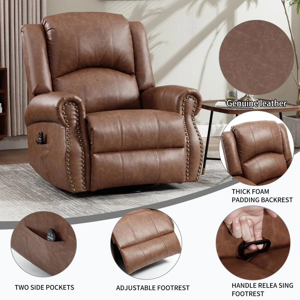 商品Streamdale Furniture|Streamdale Heat Massage Rocker Recliner Chair, Swivel Fabric, Yellow,价格¥4501,第3张图片详细描述