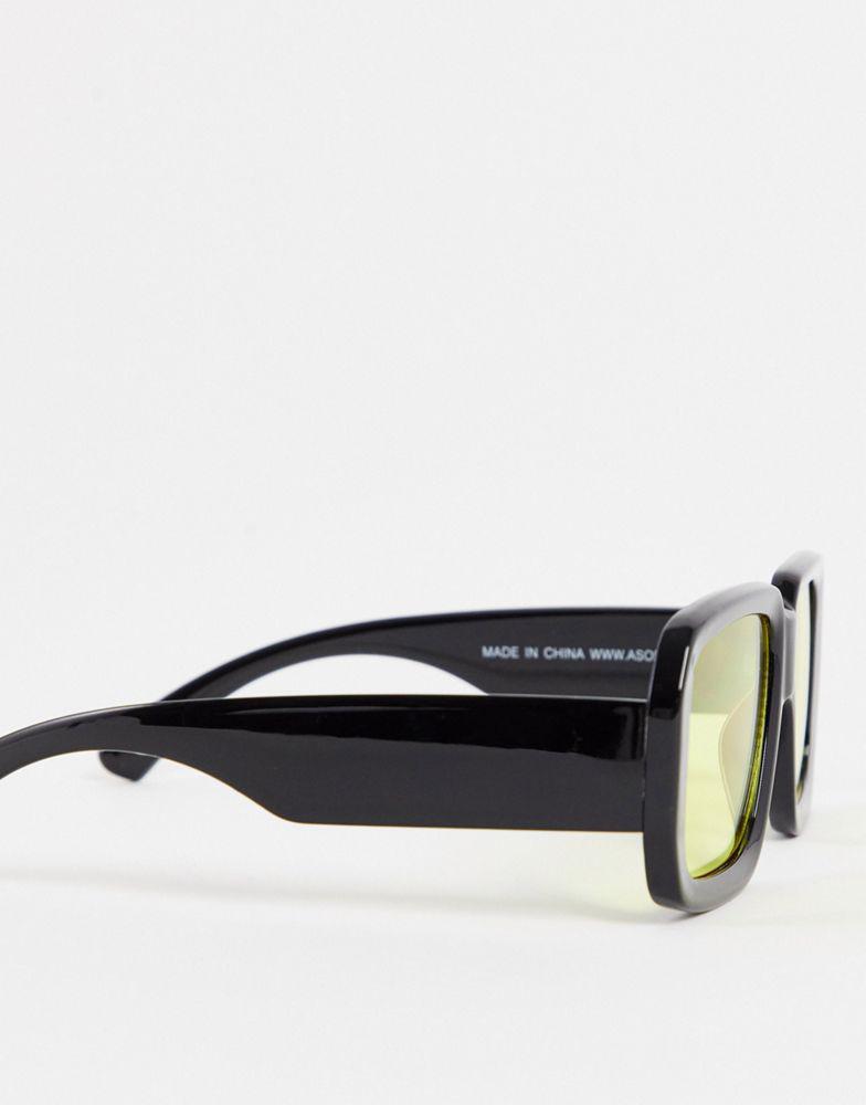ASOS DESIGN oversized square sunglasses in black with amber lens商品第2张图片规格展示