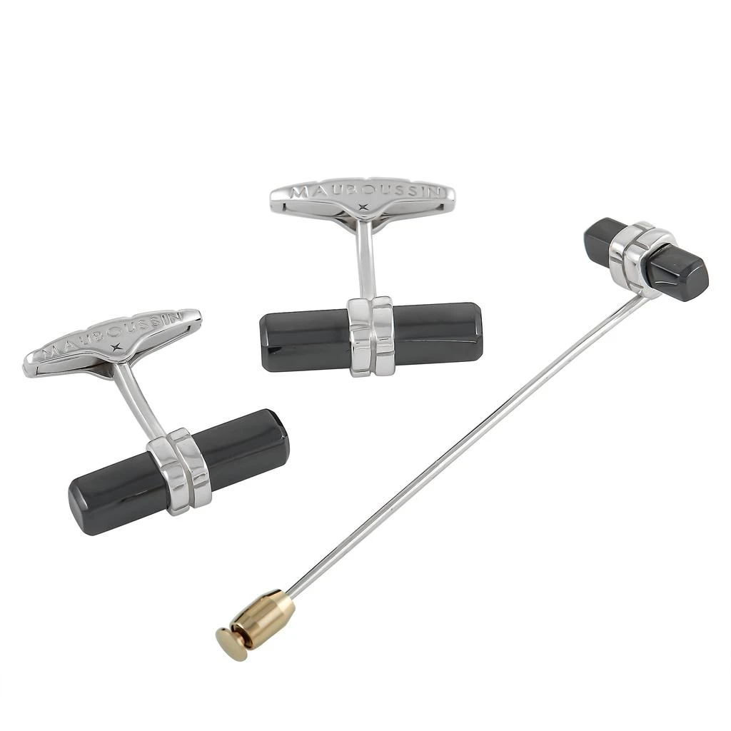 商品[二手商品] Mauboussin|Mauboussin 18K White Gold and Onyx Cufflinks and Pin Set,价格¥16597,第1张图片