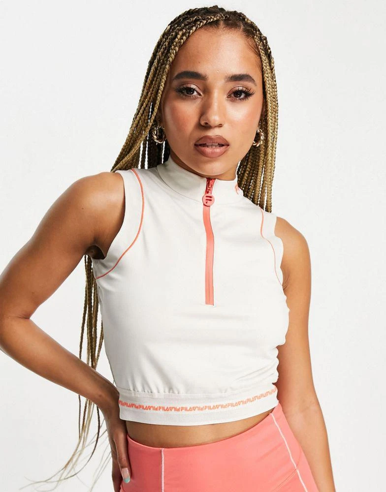 商品Fila|Fila high neck panel half zip crop top in white,价格¥153,第4张图片详细描述