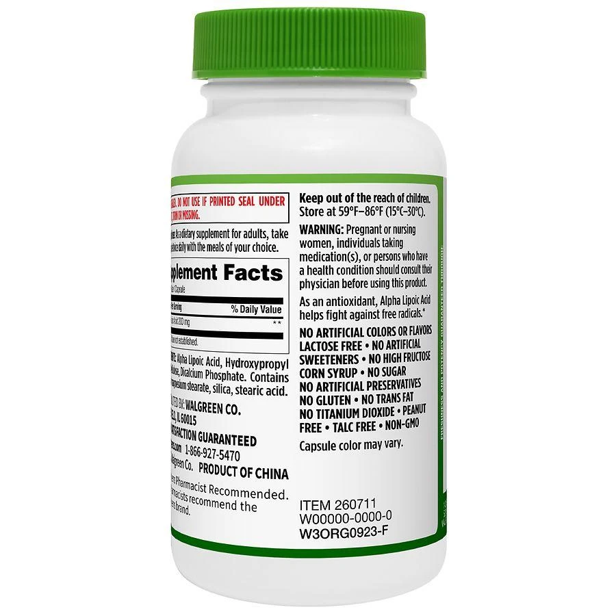 商品Walgreens|Alpha Lipoic Acid 200mg,价格¥147,第2张图片详细描述