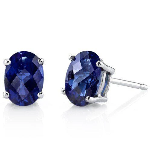 商品Peora|Blue Sapphire Stud Earrings 14 Karat White Gold Oval 2 Carats,价格¥1346,第1张图片