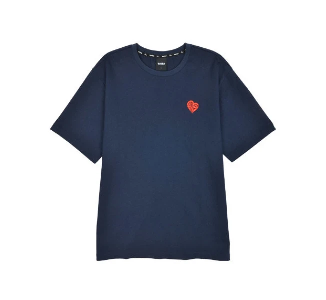 商品Evisu|【享贝家】（国内现货-QD） Evisu 福神 圆领宽松胸前爱心刺绣小标短袖T恤  男女同款 藏蓝 EU5UTS924NA,价格¥95,第1张图片
