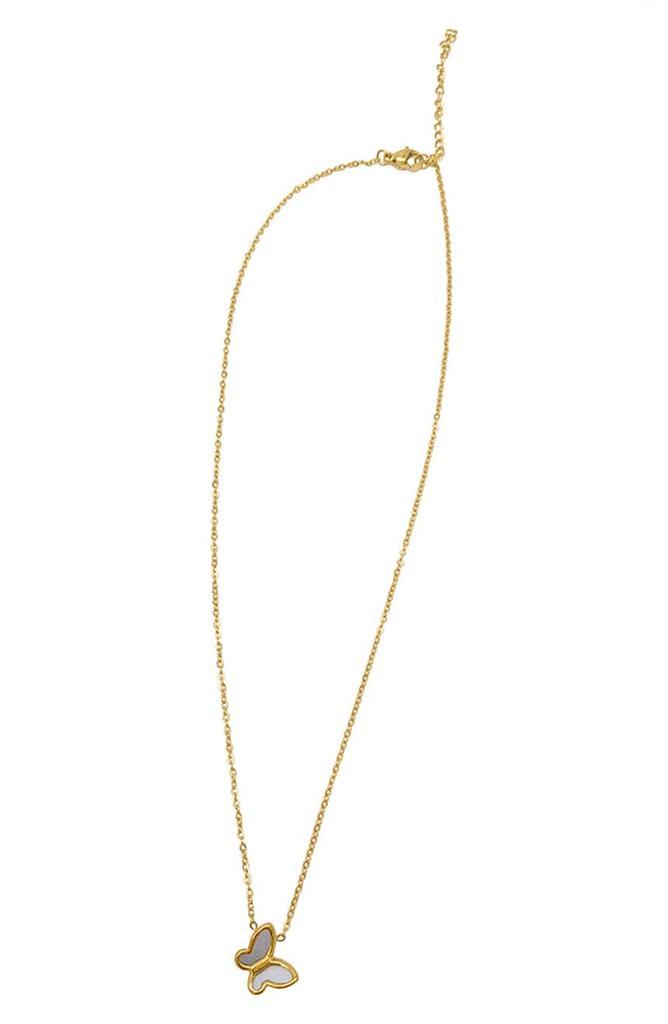 商品ADORNIA|14K Yellow Gold Plated Brass Mother of Pearl Butterfly Pendant Necklace,价格¥179,第4张图片详细描述