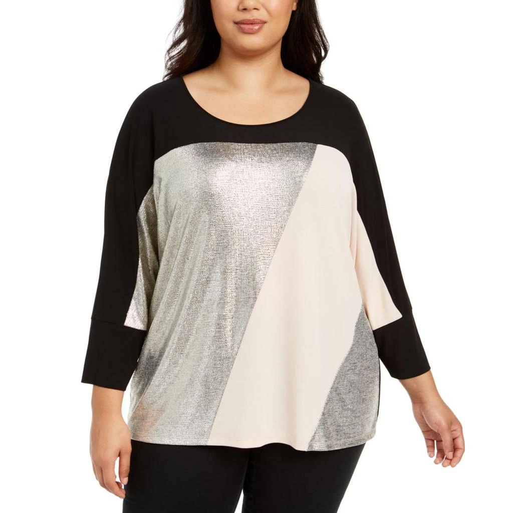 商品Calvin Klein|Calvin Klein Womens Plus Colorblock Metallic Blouse,价格¥153,第1张图片