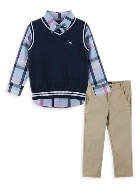 Baby Boy's 3-Piece Plaid Shirt, Sweater Vest & Pants Set商品第1张图片规格展示