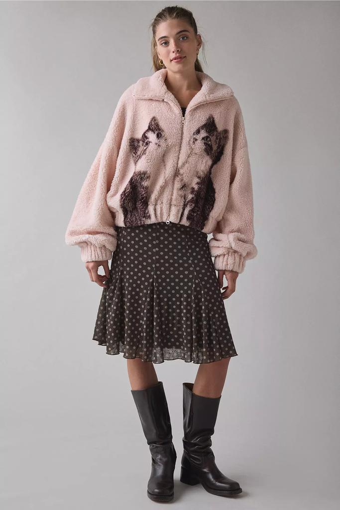 Shop Kimchi Blue Snow Bunny Printed Piled Fleece Zip-Up Jacket on