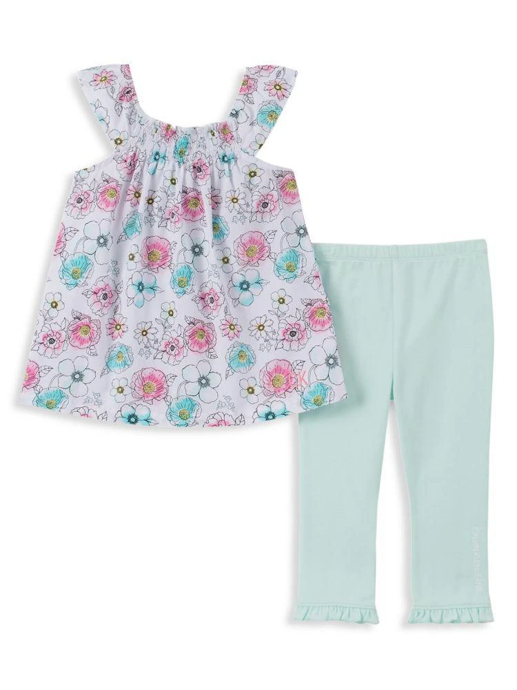 商品Calvin Klein|Baby Girl's 2-Piece Cotton Blend Floral Top &amp; Ruffled Cuff Leggings Set,价格¥114,第1张图片