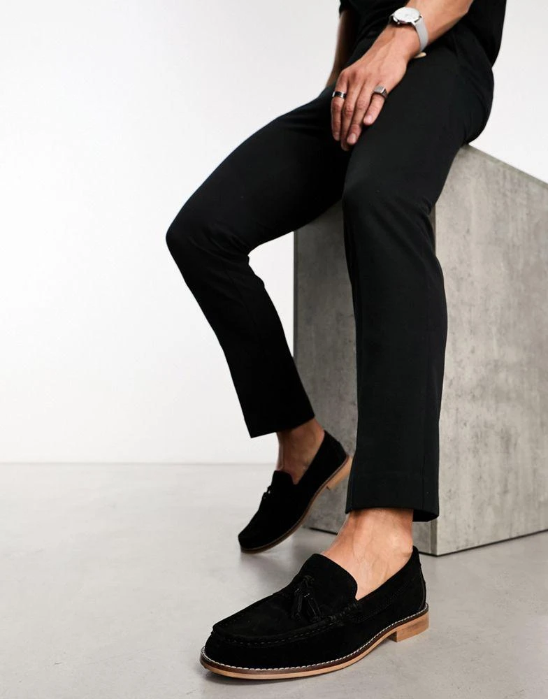 商品ASOS|ASOS DESIGN tassel loafers in black suede leather with natural sole,价格¥445,第3张图片详细描述