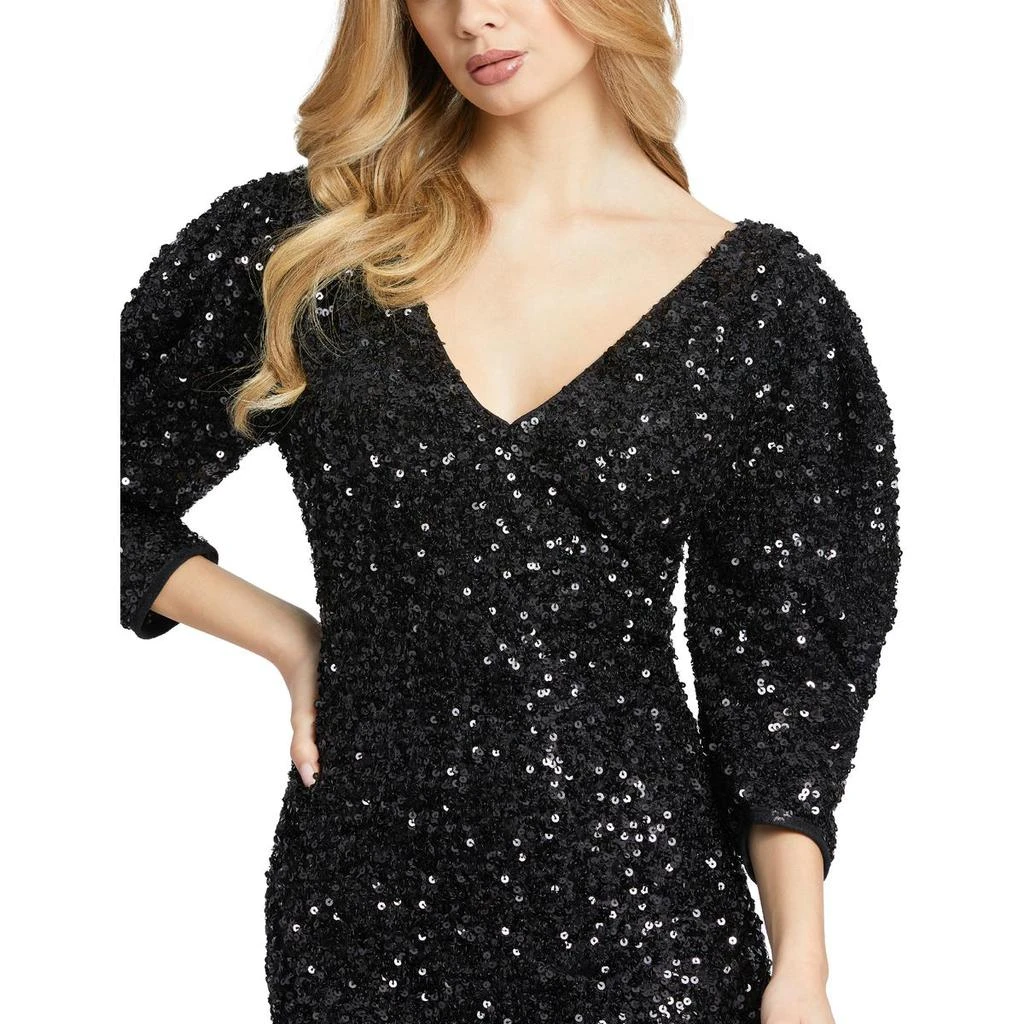 商品Mac Duggal|Ieena for Mac Duggal Women's Sequined Puff Sleeve V-Neck Mini Dress,价格¥160,第3张图片详细描述