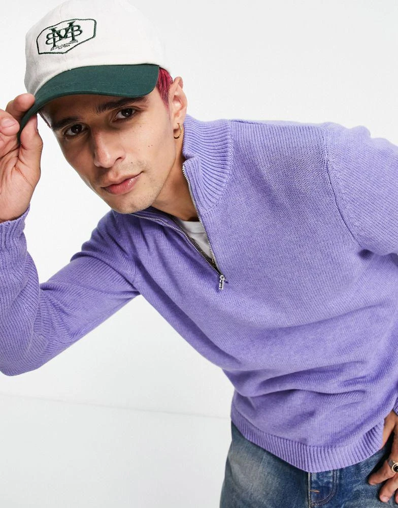 商品ASOS|ASOS DESIGN midweight half zip cotton jumper in lilac,价格¥159,第3张图片详细描述