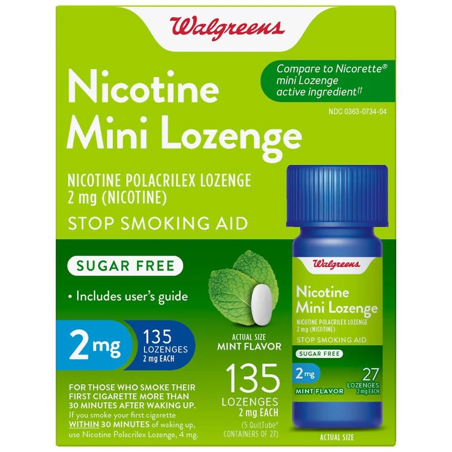 商品Walgreens|迷你尼古丁 Polacrilex 锭剂 2 毫克戒烟辅助薄荷 ,价格¥445,第1张图片