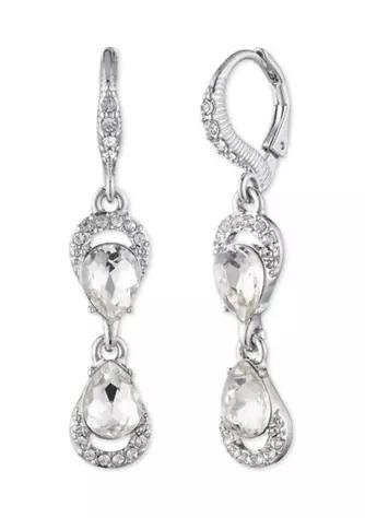 Silver Tone Crystal Pear Double Drop Earrings商品第1张图片规格展示