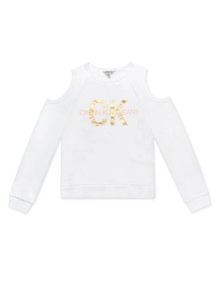 商品Calvin Klein|Girl's Logo Cold-Shoulder French Terry Sweatshirt,价格¥72,第1张图片