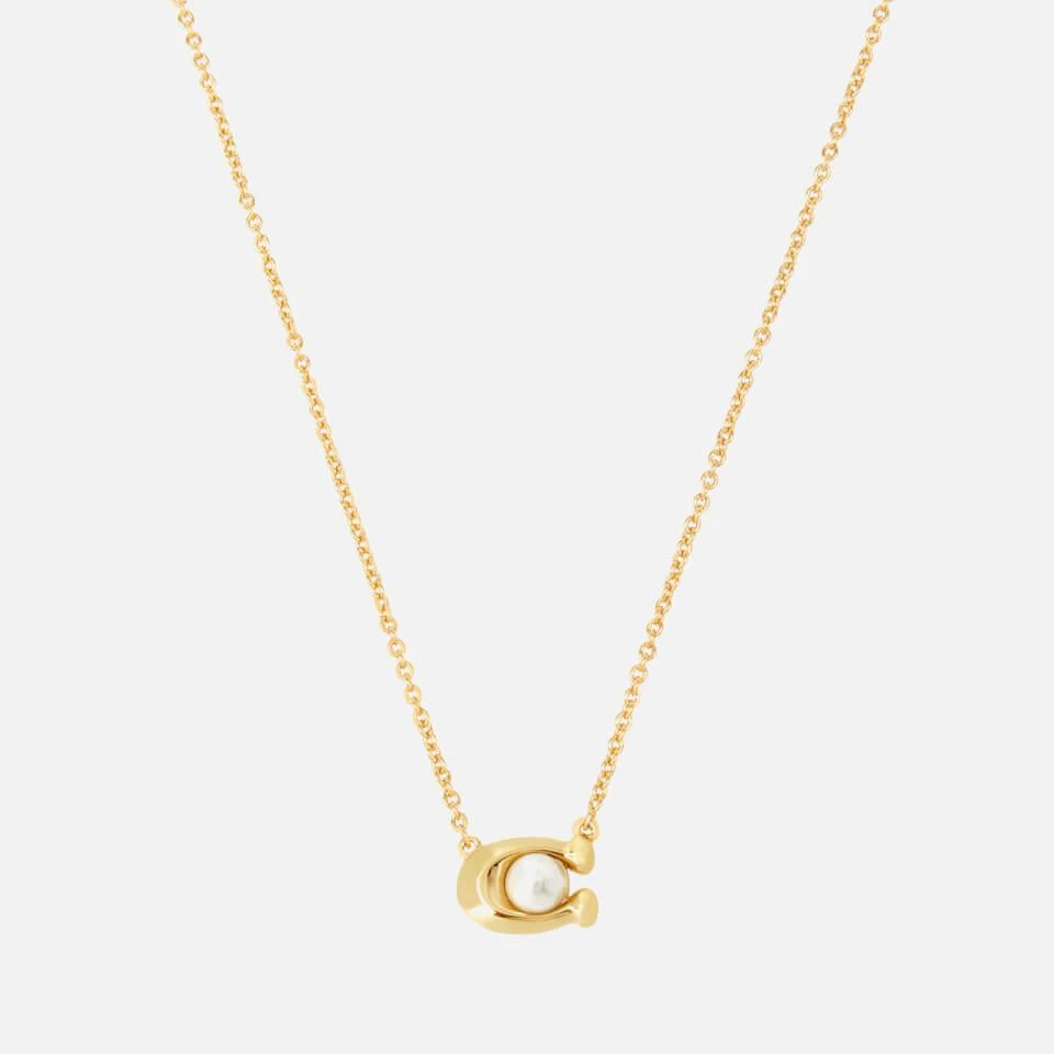 商品Coach|Coach Women's Pearl Signature Gold Tone Pendant Necklace - Gold/White,价格¥686,第1张图片