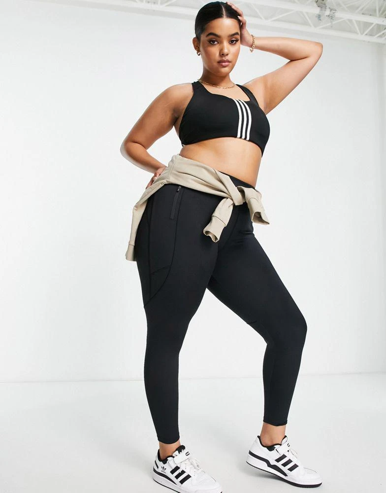 商品Adidas|adidas Training Plus 3 Stripe design mid-support sports bra in black,价格¥185,第4张图片详细描述