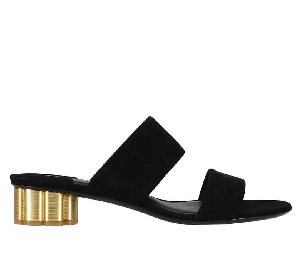 商品Salvatore Ferragamo|Black Two-banded Flower Heel Suede Sandals,价格¥2085,第1张图片