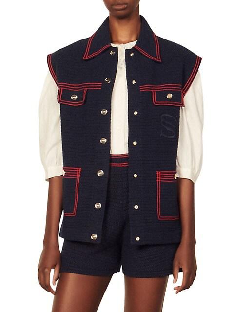 Clovis Contrast-Trim Tweed Vest商品第3张图片规格展示