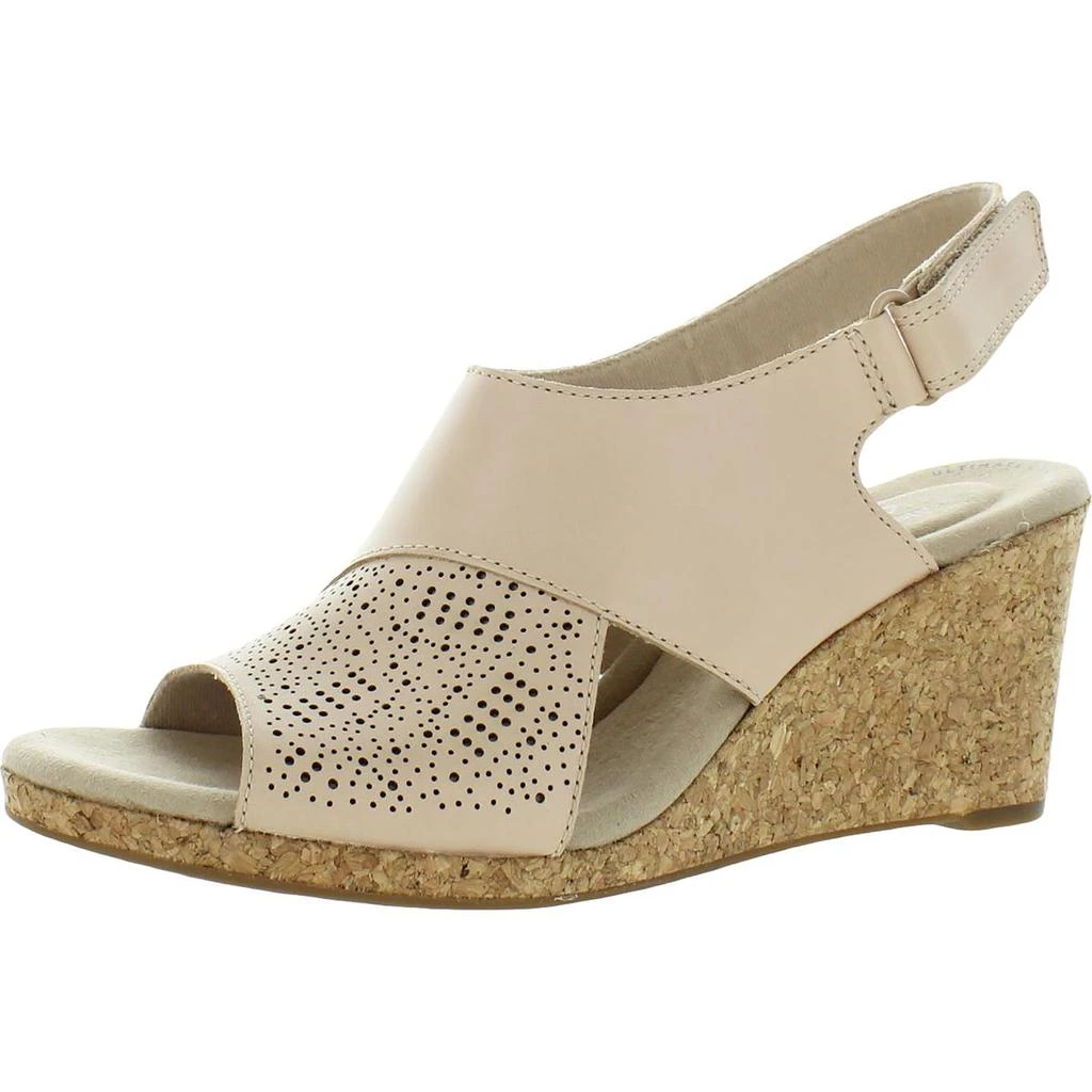 商品Clarks|Clarks Lafley Joy Women's Leather Laser Cut Slingback Adjustable Wedge Sandals,价格¥266,第2张图片详细描述
