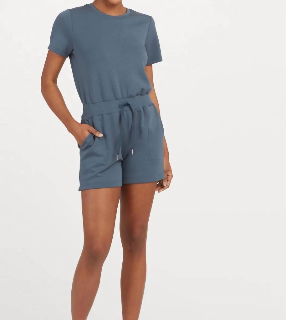 商品SPANX|Air Essentials Short Sleeve Romper In Storm Blue,价格¥788,第1张图片