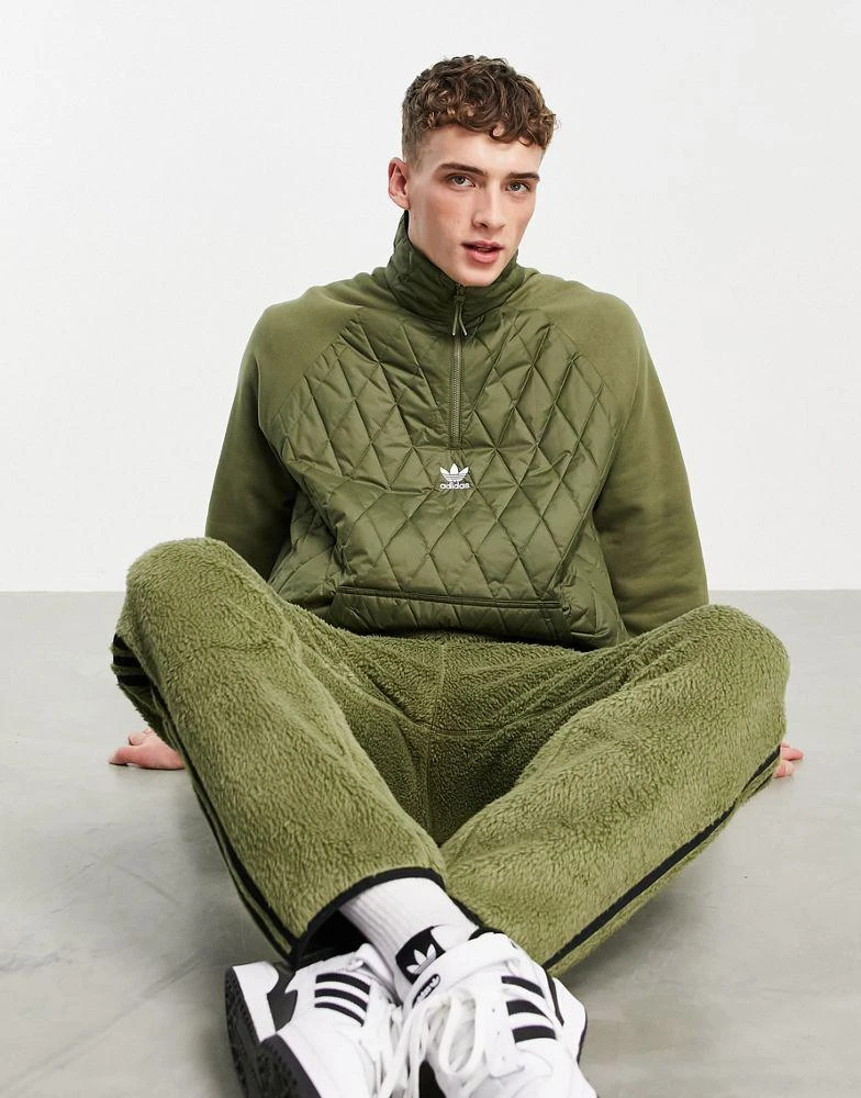 商品Adidas|adidas Originals adicolor quilted 1/4 zip jacket in khaki,价格¥310,第1张图片