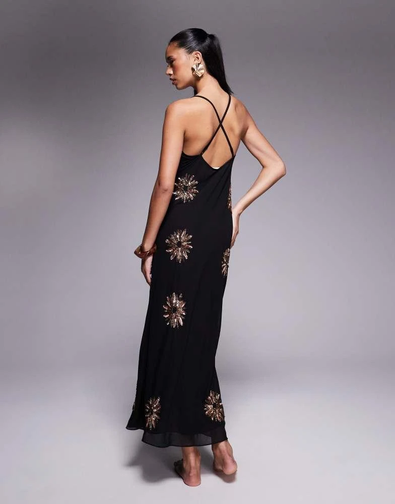 商品River Island|River Island sequin cowl neck maxi dress in black,价格¥817,第2张图片详细描述