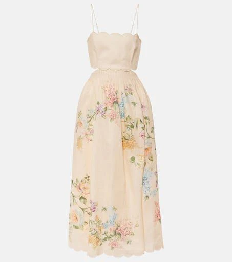 商品Zimmermann|Halliday扇贝边花卉亚麻中长连衣裙,价格¥6062,第1张图片