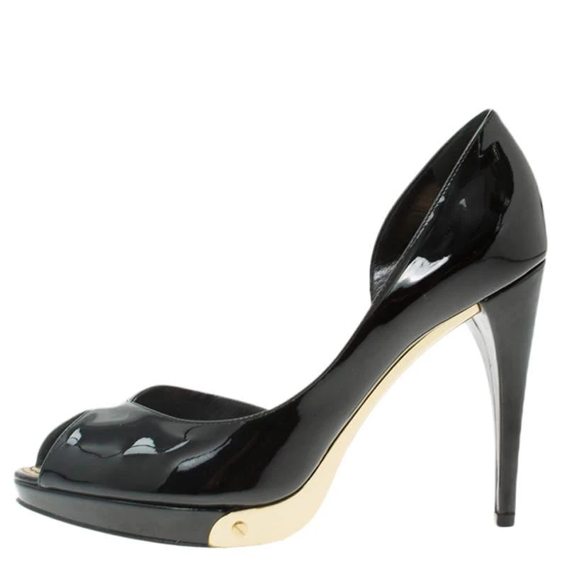 商品[二手商品] Louis Vuitton|Louis Vuitton Black Patent Peep Toe D'Orsay Pumps Size 36.5,价格¥3427,第2张图片详细描述