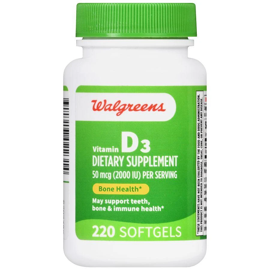 商品Walgreens|Vitamin D3 50 mcg Softgels (220 days),价格¥151,第2张图片详细描述