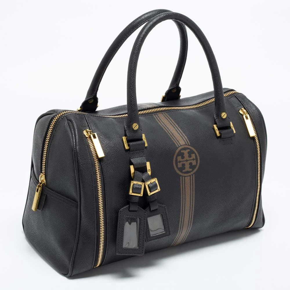 商品[二手商品] Tory Burch|Tory Burch Black Leather Striped Boston Bag,价格¥1773,第3张图片详细描述