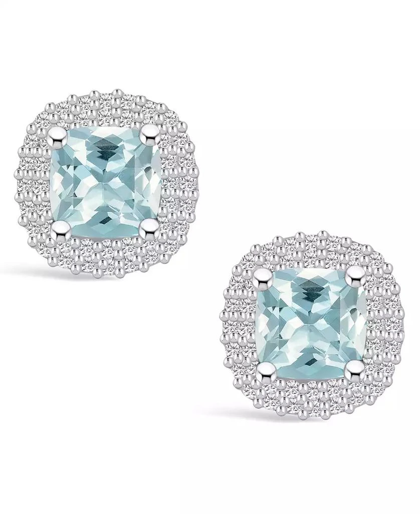 商品Macy's|Aquamarine (1-3/4 ct. t.w.) and Diamond (3/8 ct. t.w.) Halo Stud Earrings in 14K White Gold,价格¥11648,第3张图片详细描述