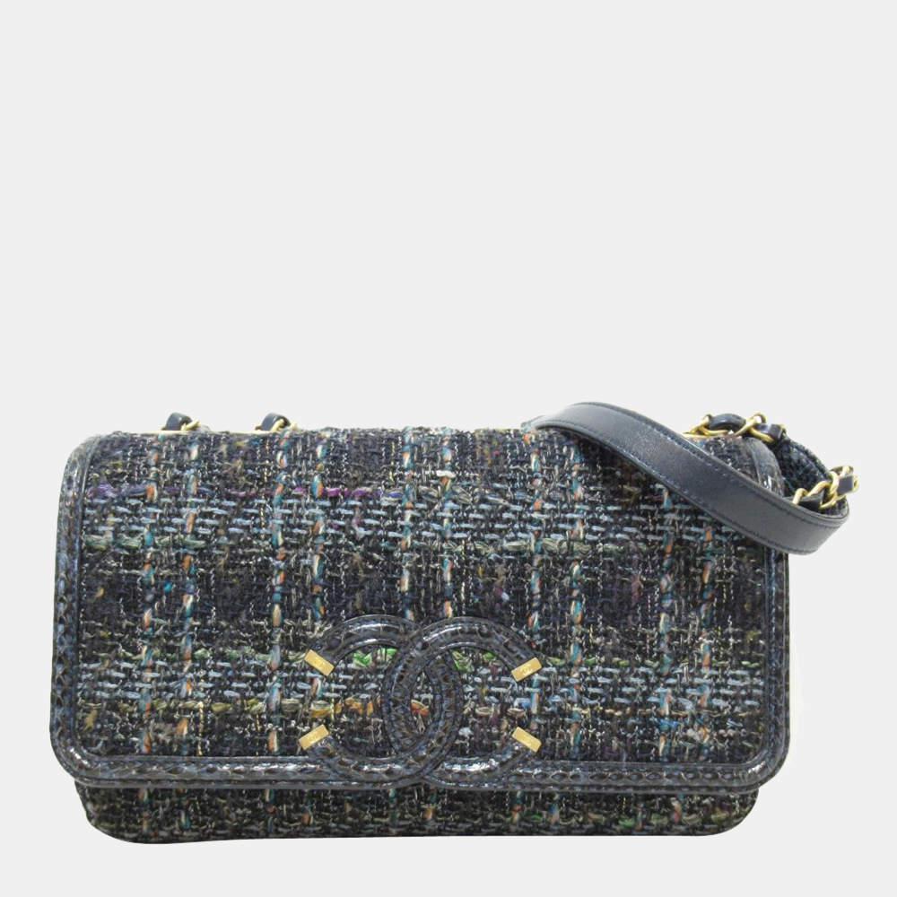 Chanel Blue Tweed  CC Filigree Flap Chain Shoulder Bag商品第1张图片规格展示