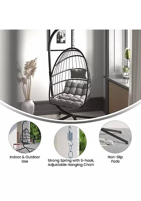 商品Merrick Lane|Lane Merrick Lane Riley Foldable Woven Hanging Egg Chair In Natural With Removable Cream Cushions And Stand For Indoor And Outdoor Use,��价格¥2485,第4张图片详细描述