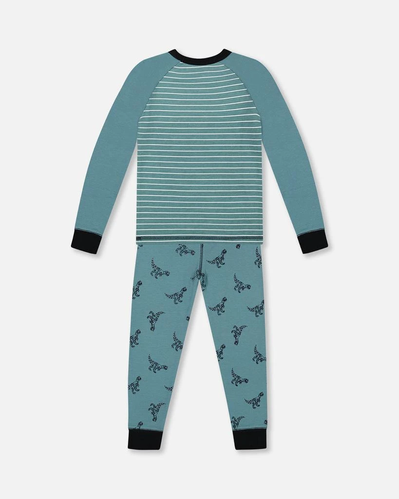 商品Deux par Deux|Organic Cotton Long Sleeve Two Piece Pajama Set Teal With Mechanical Dinosaurs Print,价格¥358,第2张图片详细描述