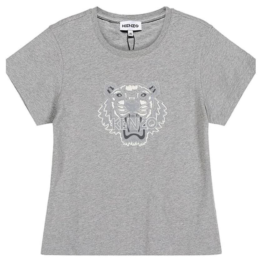 商品Kenzo|Kenzo Ladies Pearl Grey Tiger Flock Slim-fit T-shirt, Size X-Small,价格¥696,第1张图片