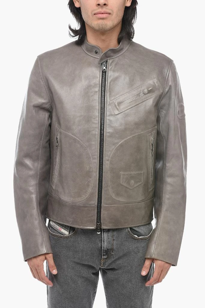 商品Diesel|Diesel L-JOSH Leather Jacket with Mandarine Collar,价格¥5965,第1张图片