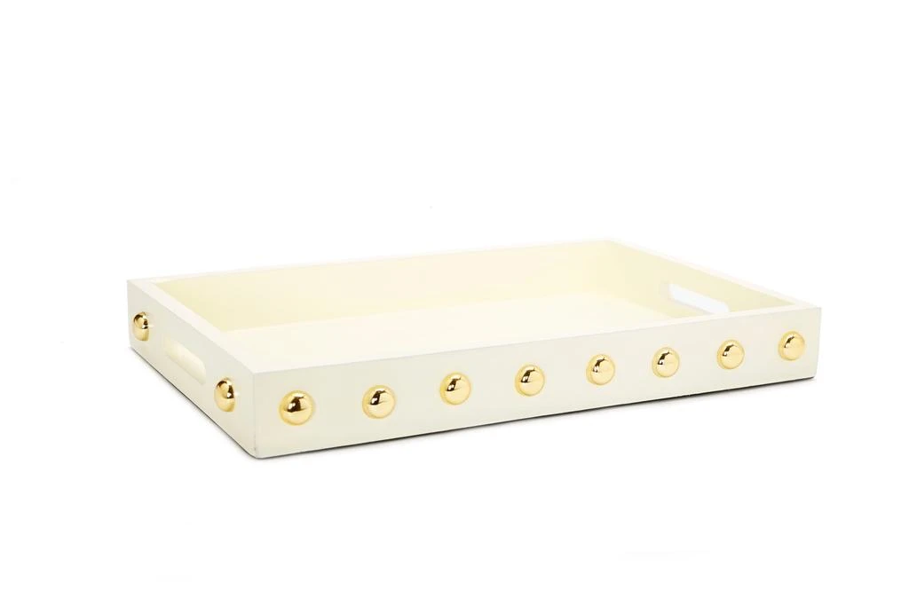 商品Classic Touch Decor|Beige Decorative Serving Tray With Shiny Gold Ball Design,价格¥589,第3张图片详细描述