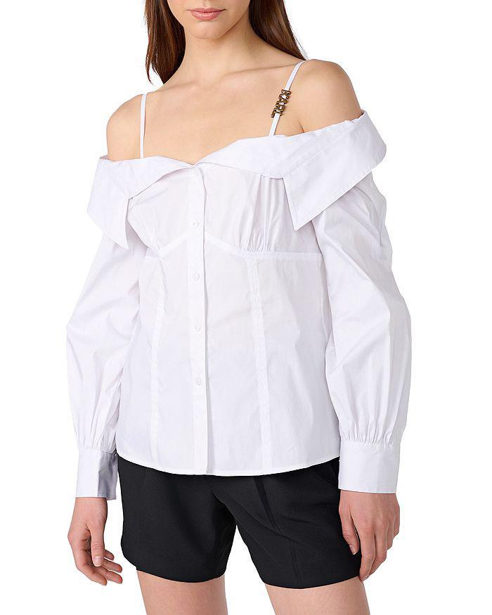 商品Karl Lagerfeld Paris|Cold Shoulder Logo Strap Blouse,价格¥448,第1张图片详细描述