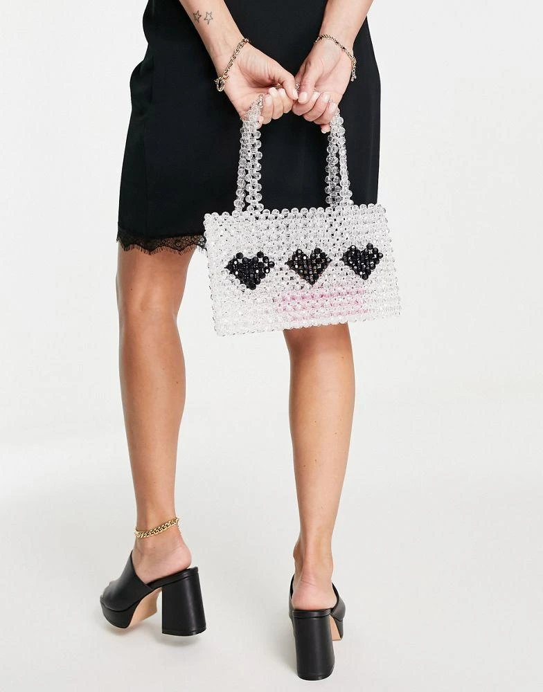 商品Topshop|Topshop beaded heart grab bag in black,价格¥125,第4张图片详细描述