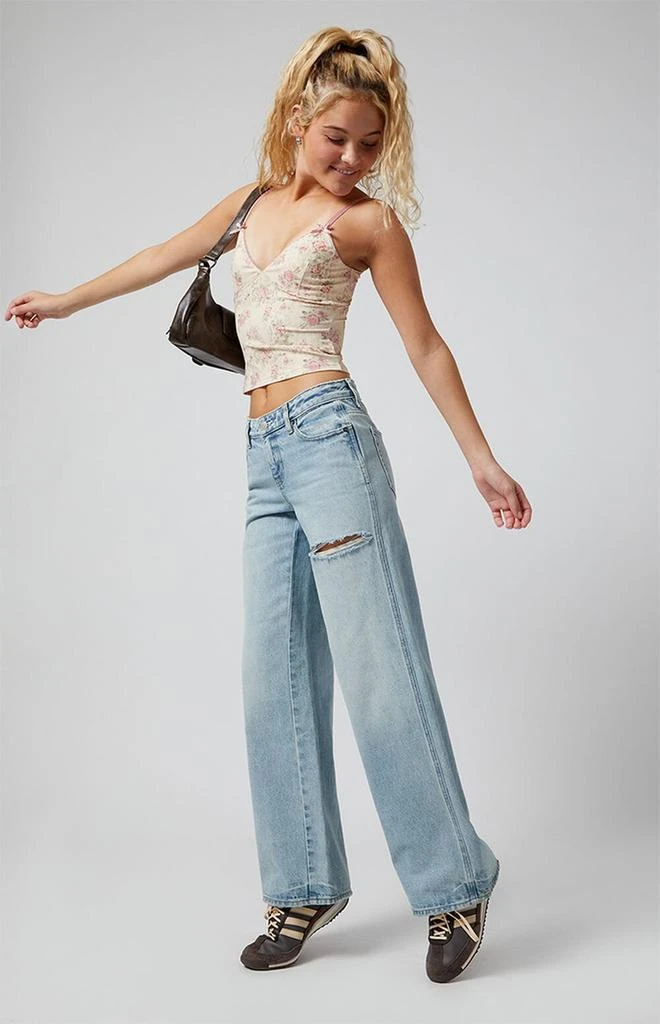 商品PacSun|Casey Ripped Slit Low Rise Baggy Jeans Light Indigo,价格¥419,第1张图片详细描述